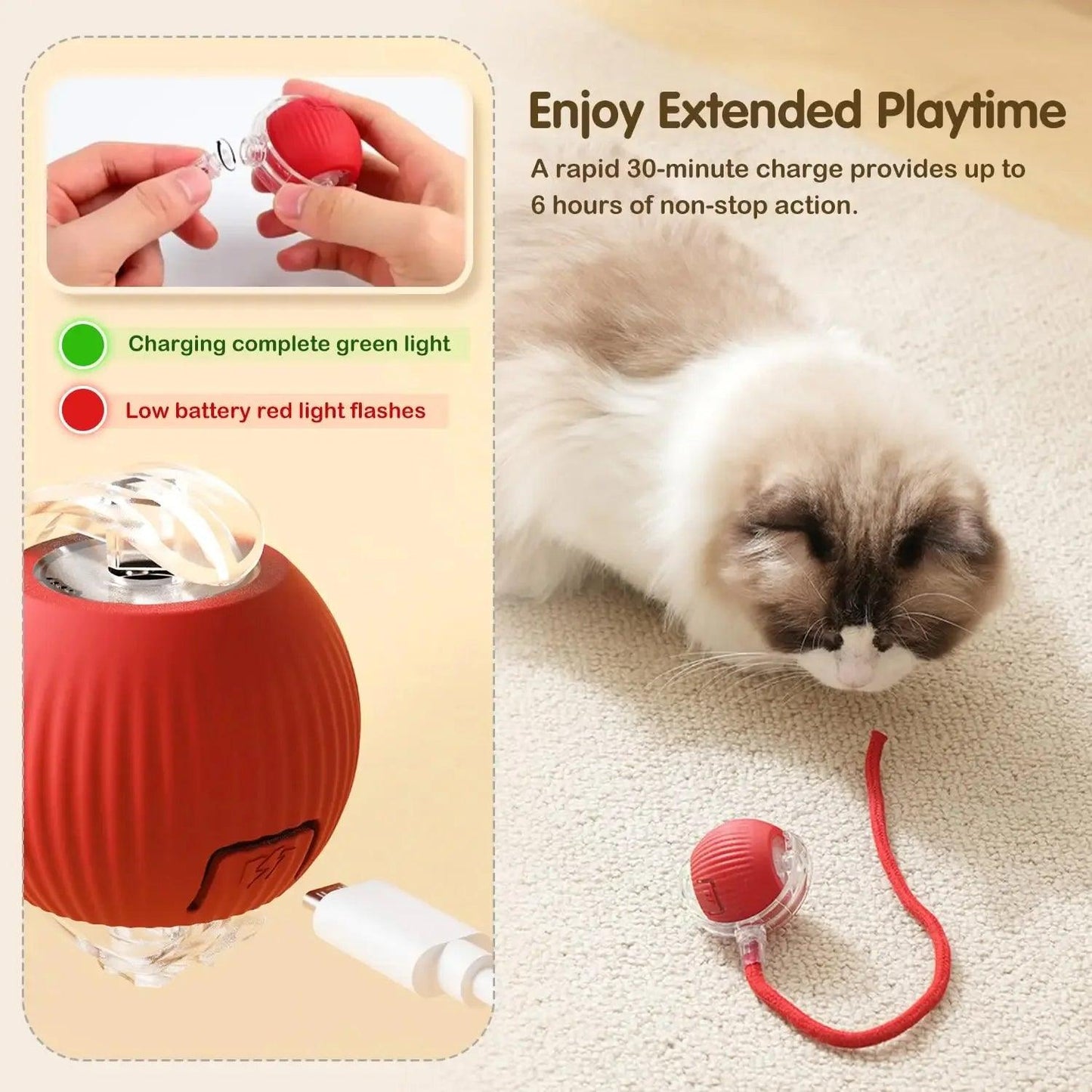 Rechargeable Smart Rolling Cat Toy with Tail