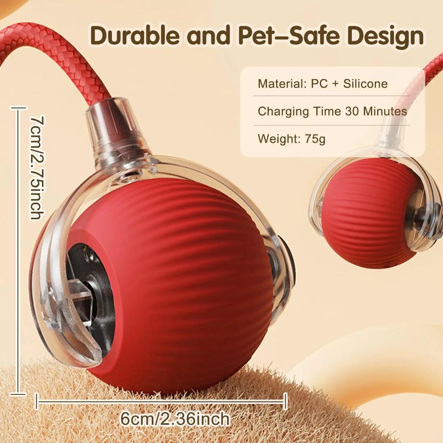 Rechargeable Smart Rolling Cat Toy with Tail